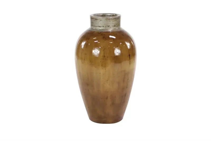 Floor Vase with Glossy Brown and Beige Finish