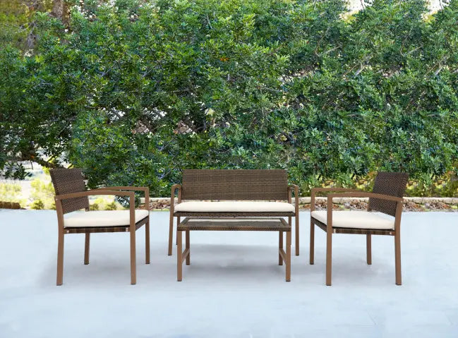 Safari 4 PC Patio Settee w/off-white cushions