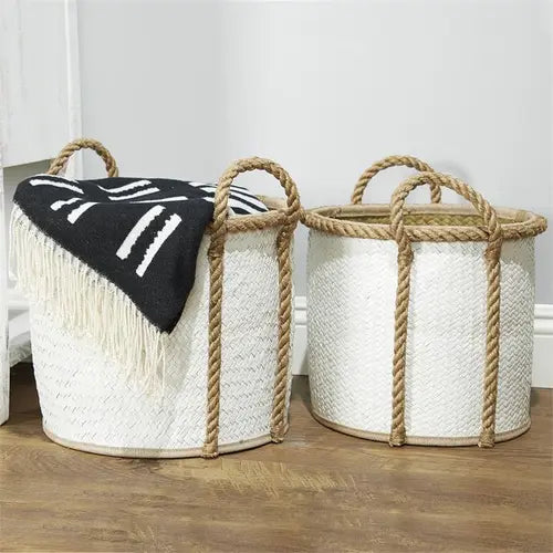 WHITE SEA GRASS STORAGE BASKET