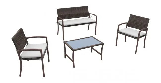 Safari 4 PC Patio Settee w/off-white cushions