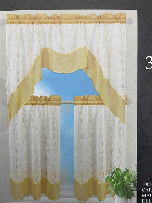 GOLDEN 3pc Kitchen Curtain Set