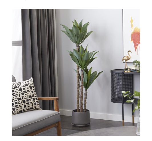 GREEN FAUX FOLIAGE DRACAENA ARTIFICIAL TREE WITH BLACK PLASTIC POT, 19" X 23" X 60"