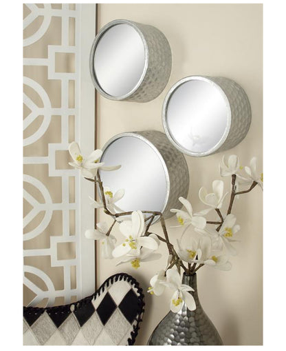 COSMOLIVING BY COSMOPOLITAN SILVER METAL WALL MIRROR, SET OF 7 12", 10", 8", 7", 6"D