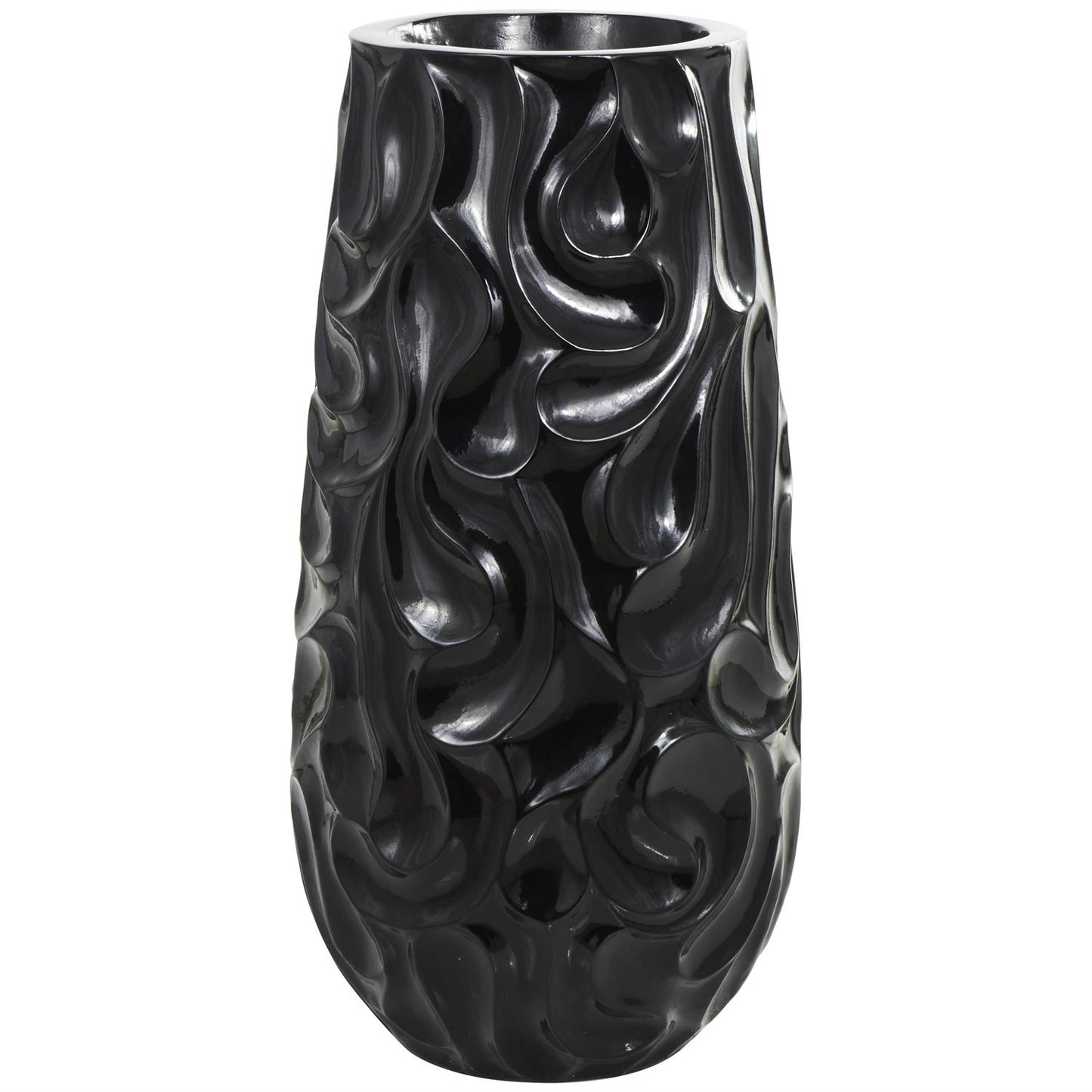 Black Resin Abstract Large Wavy Textured Floor Decorative Vase