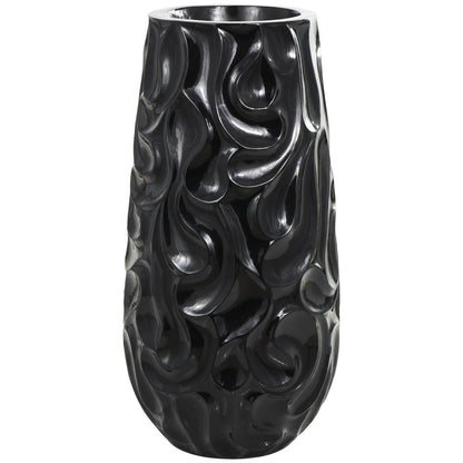 Black Resin Abstract Large Wavy Textured Floor Decorative Vase