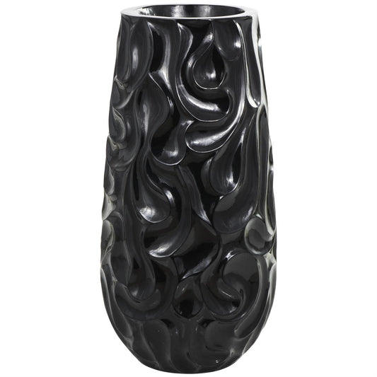 Black Resin Abstract Large Wavy Textured Floor Decorative Vase