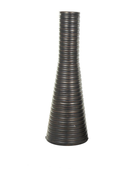 Bronze Metal Ribbed Tall Cone Floor Decorative Vase with Horizontal Grooves
