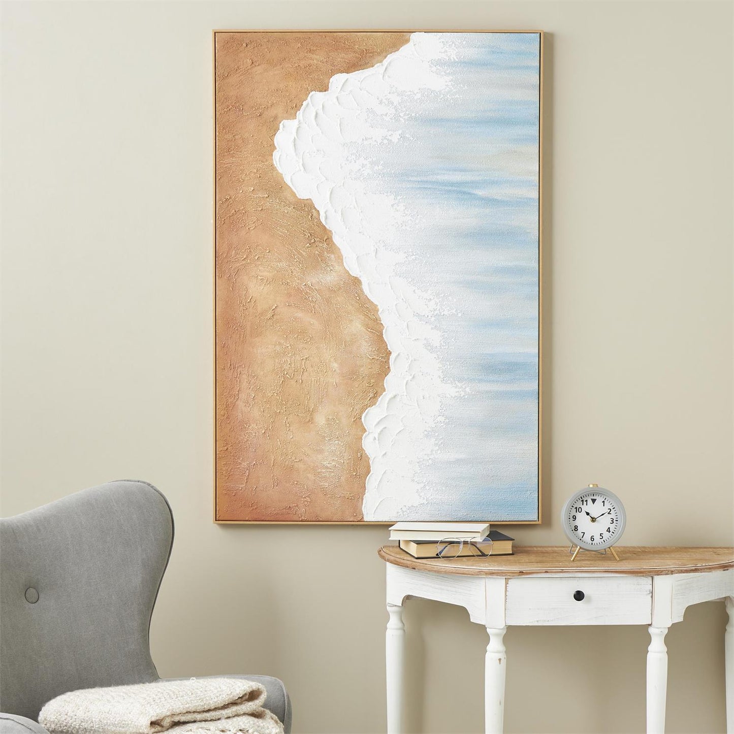Blue Canvas Landscape Abstract Ocean Wave Living Room Framed Wall Art