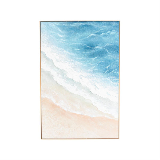 Blue Canvas Landscape Abstract Ocean Wave Living Room Framed Wall Art
