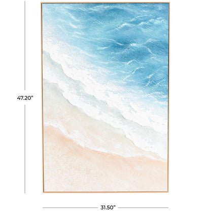 Blue Canvas Landscape Abstract Ocean Wave Living Room Framed Wall Art