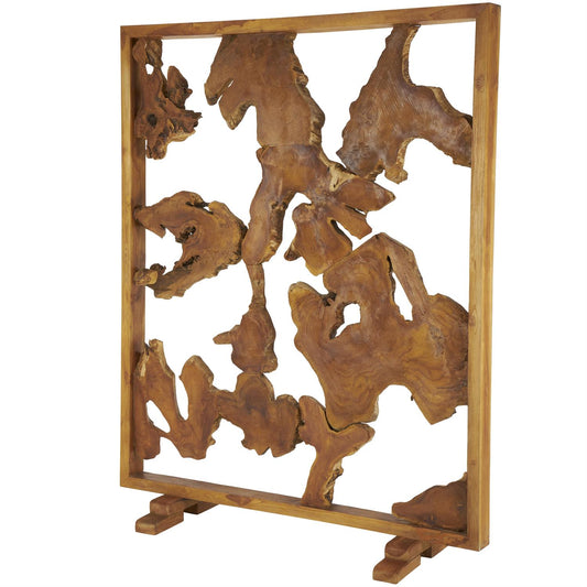 Brown Teak Wood Handmade Tall Live Edge Freestanding Partition Room Divider Screen with Large Tree Trunk Pieces