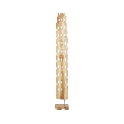 Brown Teak Wood Abstract Handmade Tall Floor Cutout Post Decorative Sculpture with Live Edge Base