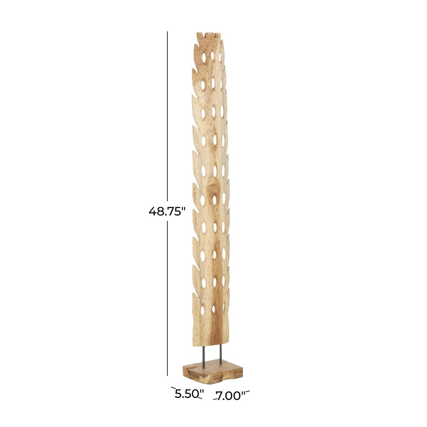 Brown Teak Wood Abstract Handmade Tall Floor Cutout Post Decorative Sculpture with Live Edge Base