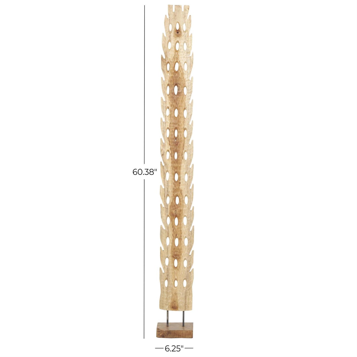 Brown Teak Wood Abstract Handmade Tall Floor Cutout Post Decorative Sculpture with Live Edge Base