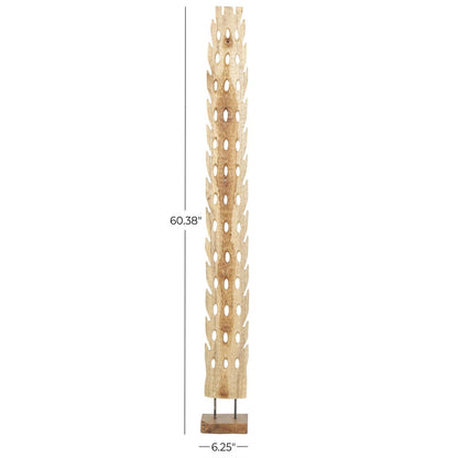 Brown Teak Wood Abstract Handmade Tall Floor Cutout Post Decorative Sculpture with Live Edge Base