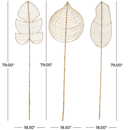 Light Brown Bamboo Wood Palm Tree Handmade Tall Tassel Leaf Fan Stick Home Decor Natural Foliage