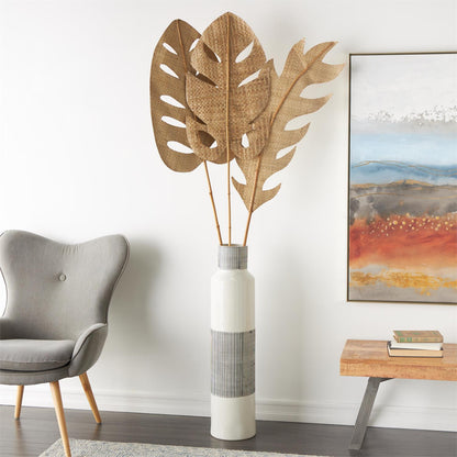 Light Brown Bamboo Wood Palm Tree Handmade Tall Tassel Leaf Fan Stick Home Decor Natural Foliage