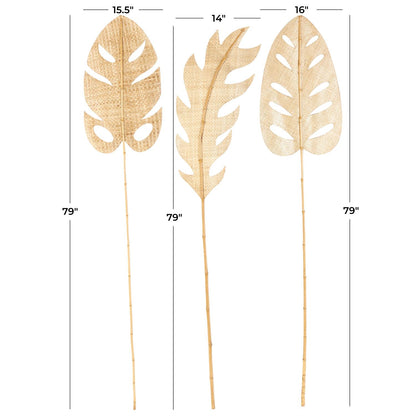 Light Brown Bamboo Wood Palm Tree Handmade Tall Tassel Leaf Fan Stick Home Decor Natural Foliage