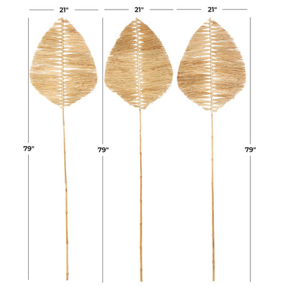 Light Brown Bamboo Wood Palm Tree Handmade Tall Tassel Leaf Fan Stick Home Decor Natural Foliage