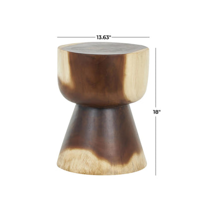 Brown Wood Handmade Hourglass Side End Accent Table with Natural Wood Grain