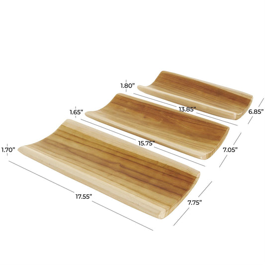 Brown Teak Wood Handmade Curved Living Room Decor Tray