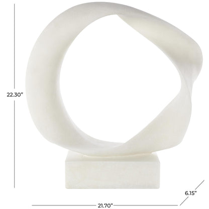 White Polystone Abstract Textured Open Wave Decorative Sculpture with Elevated Base