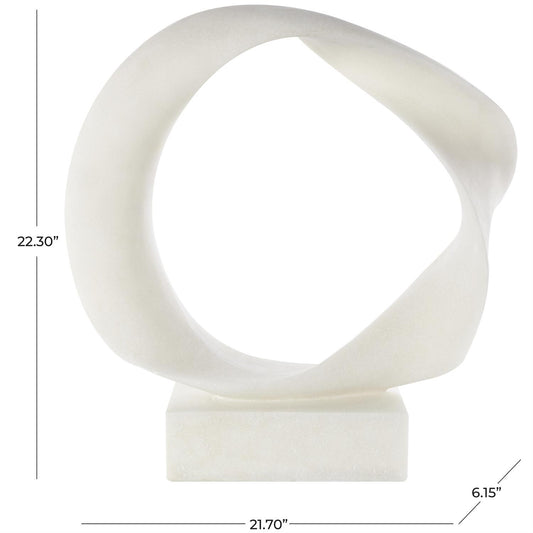 White Polystone Abstract Textured Open Wave Decorative Sculpture with Elevated Base