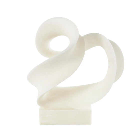 White Polystone Abstract Twisted Wave Decorative Sculpture with Elevated Base
