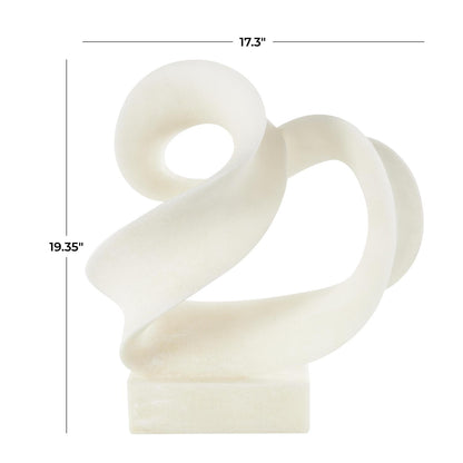 White Polystone Abstract Twisted Wave Decorative Sculpture with Elevated Base