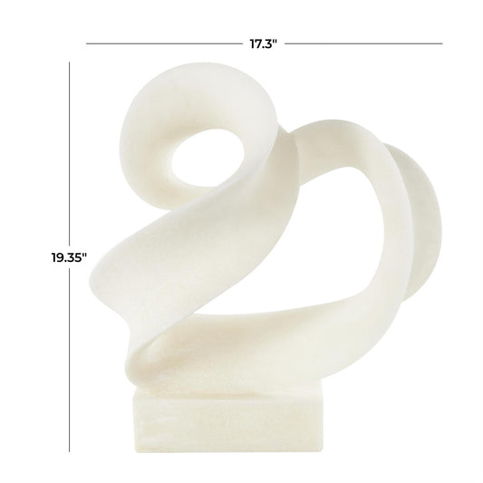 White Polystone Abstract Twisted Wave Decorative Sculpture with Elevated Base