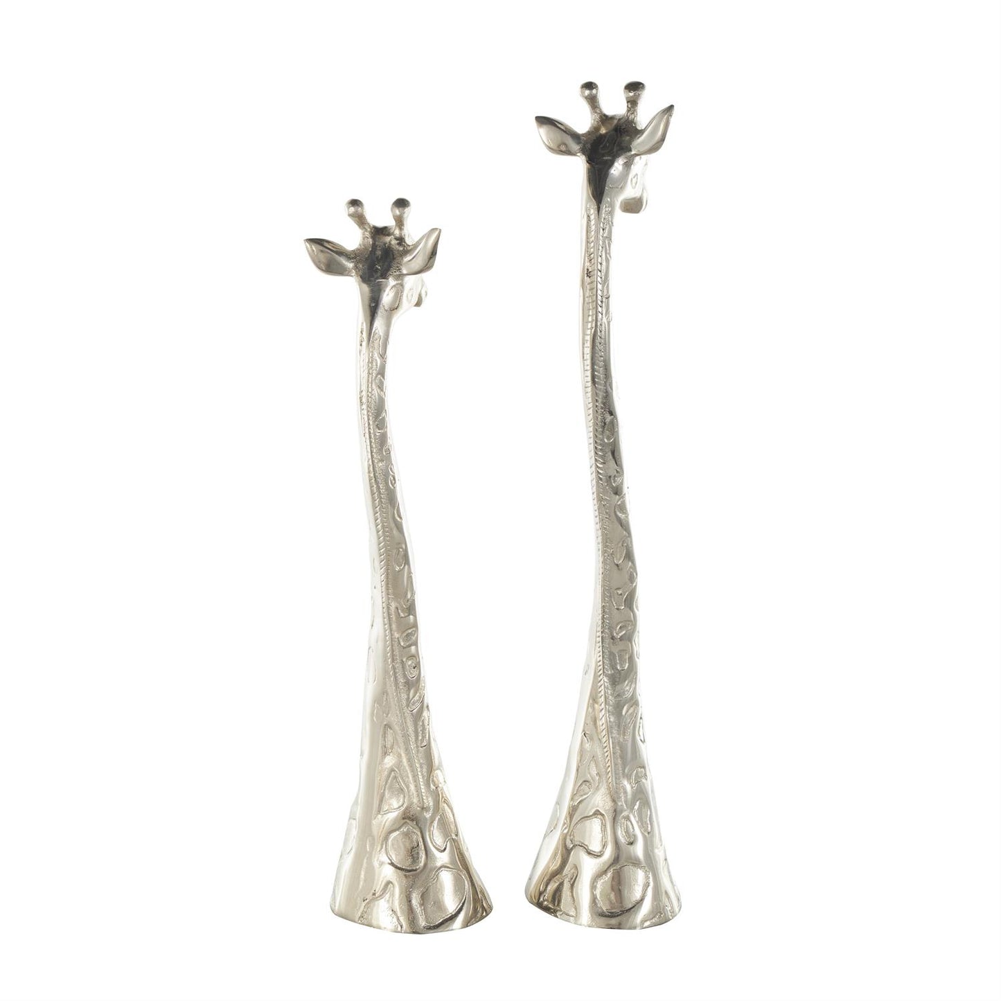Silver Aluminum Metal Giraffe Tall Decorative Sculpture with Spotted Texturing