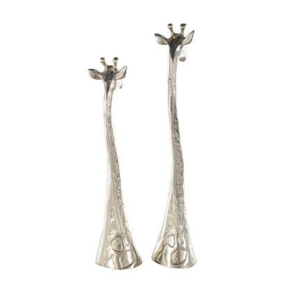 Silver Aluminum Metal Giraffe Tall Decorative Sculpture with Spotted Texturing