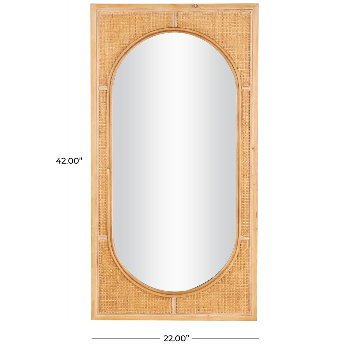Brown Rattan Room Wall Mirror with Oval Center