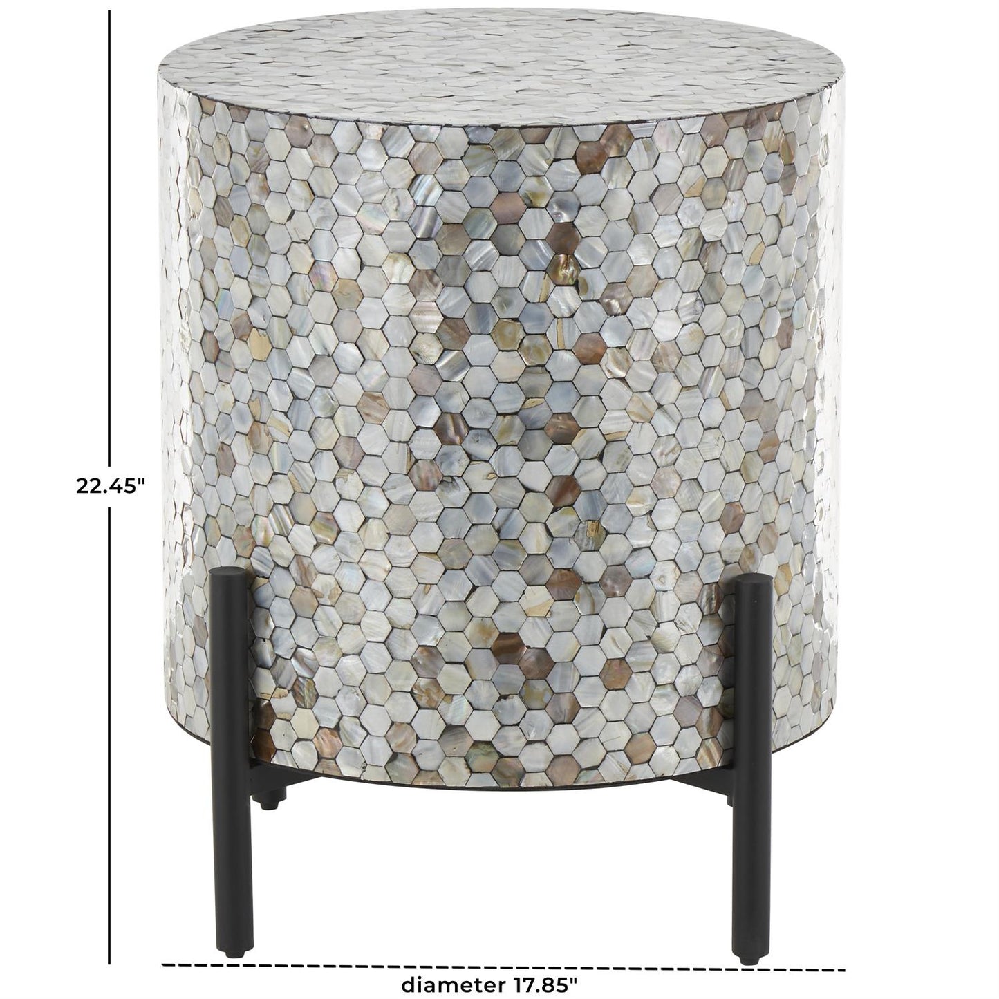 Gray Mother of Pearl Shell Geometric Handmade Mosaic Inlay Living Room Coffee Table with Black Metal Legs