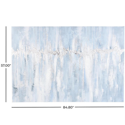 Light Blue Wood Abstract Decorative Wall Art with Silver Details