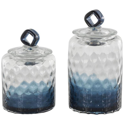 Glass Geometric Faceted Ombre Living Room Decorative Jars with Diamond Knobs
