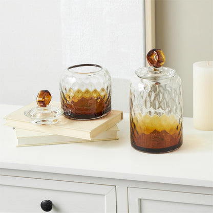 Glass Geometric Faceted Ombre Living Room Decorative Jars with Diamond Knobs