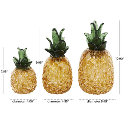 Orange Glass Fruit Faceted Pineapple Decorative Sculpture