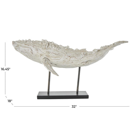 Cream Polystone Textured Decorative Sculpture with Brown Distressing and Black Metal Stand