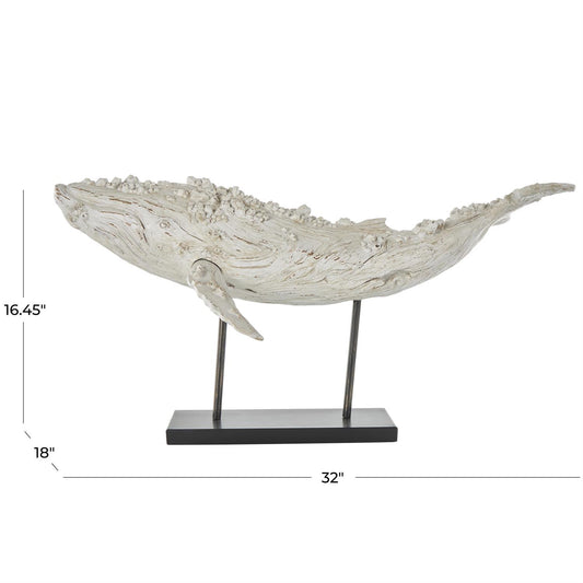 Cream Polystone Textured Decorative Sculpture with Brown Distressing and Black Metal Stand