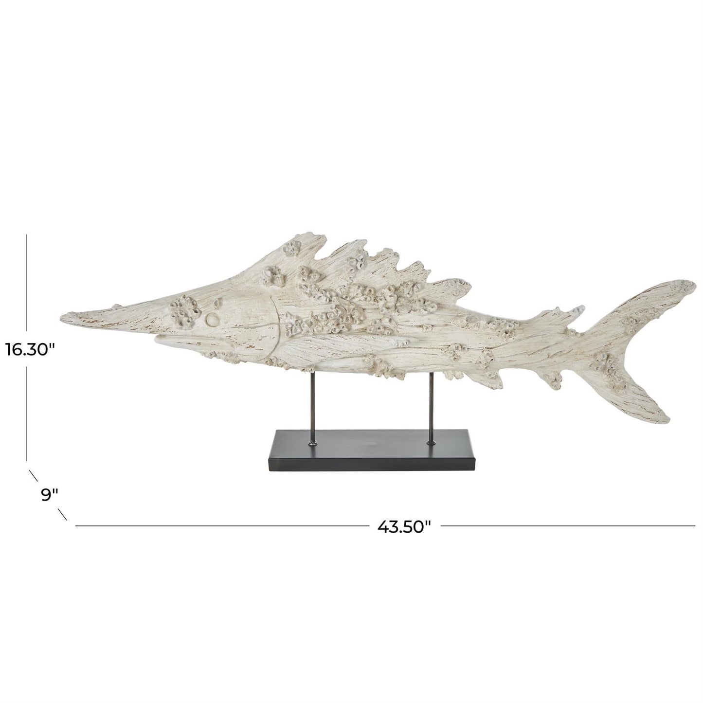 Cream Polystone Textured Decorative Sculpture with Brown Distressing and Black Metal Stand