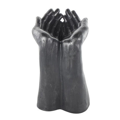 Black Polystone Hands Open Decorative Sculpture