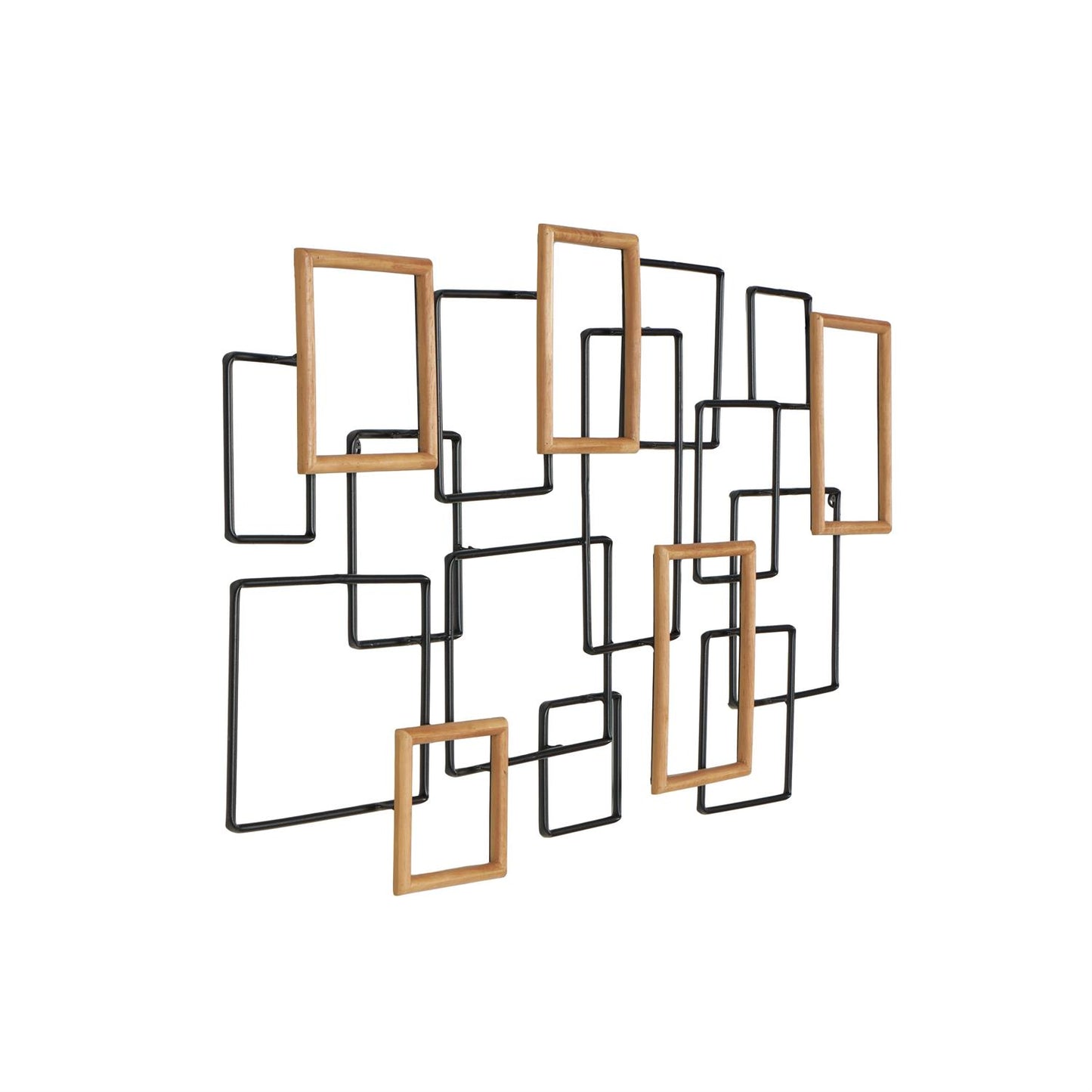 Black Metal Geometric Overlapping Wire Square Home Wall Decor with Gold Accents