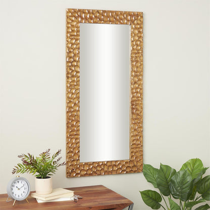 Brown Wood Geometric Textured Concave Honeycomb Room Floor Mirror