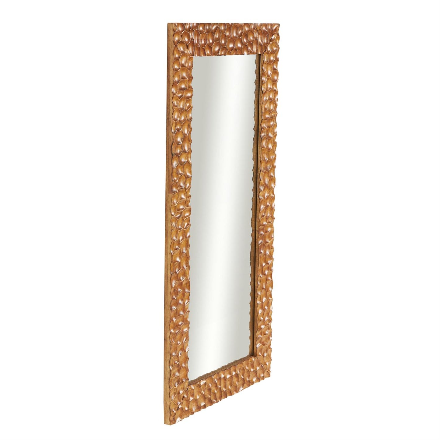 Brown Wood Geometric Textured Concave Honeycomb Room Floor Mirror