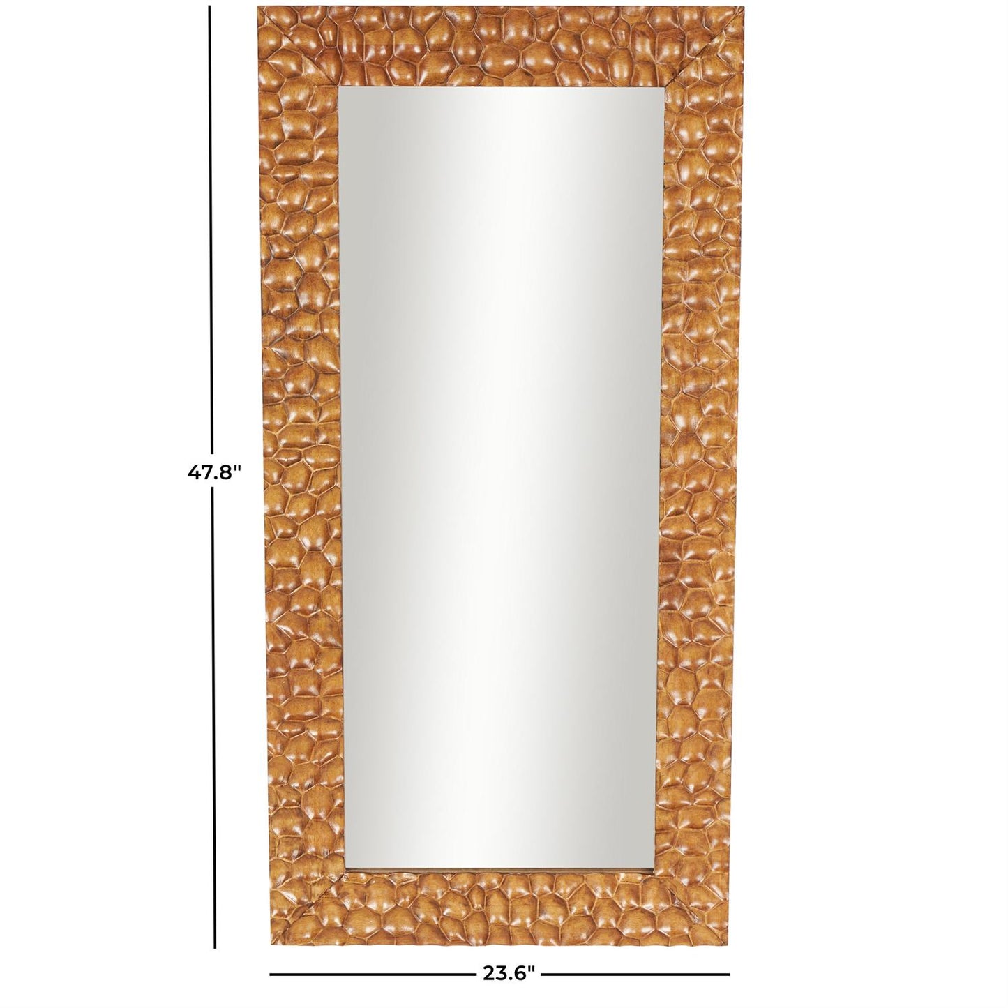 Brown Wood Geometric Textured Concave Honeycomb Room Floor Mirror