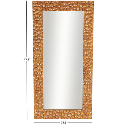 Brown Wood Geometric Textured Concave Honeycomb Room Floor Mirror