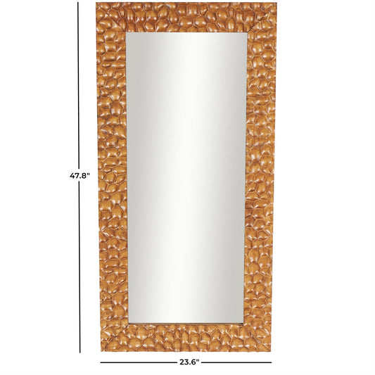 Brown Wood Geometric Textured Concave Honeycomb Room Floor Mirror