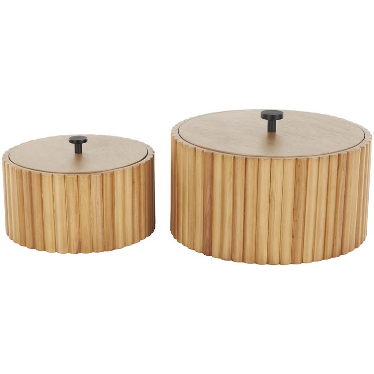 Brown Wooden Handmade Slatted Decorative Box with Lids
