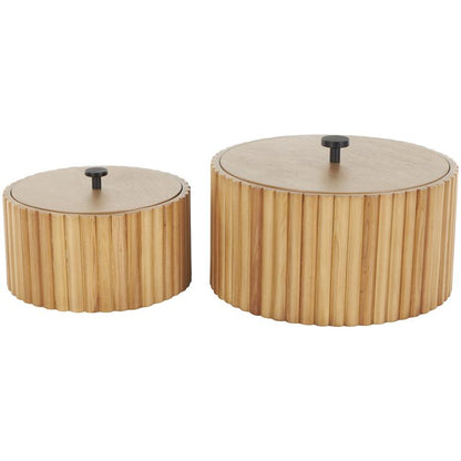Brown Wooden Handmade Slatted Decorative Box with Lids